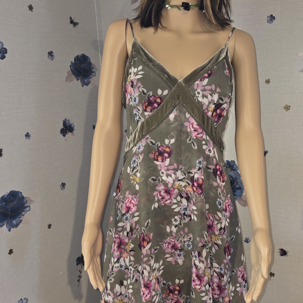 White House Black Market Asymmetrical Floral Dress - Olive and Pink